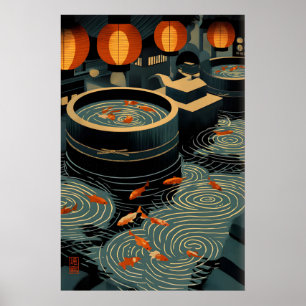 Arte de Parede de Koi Impressão Circular Piscinas 