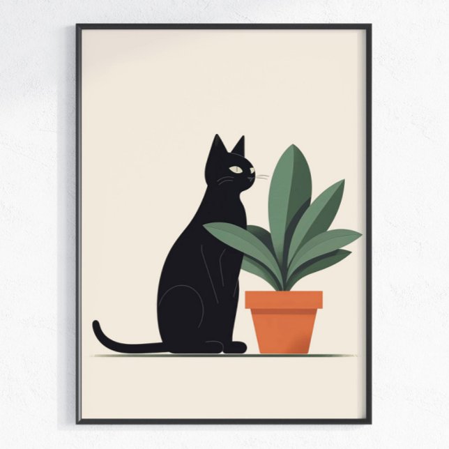 Arte de Parede de Planta Gato Preto Poster Minimal (Criador carregado)