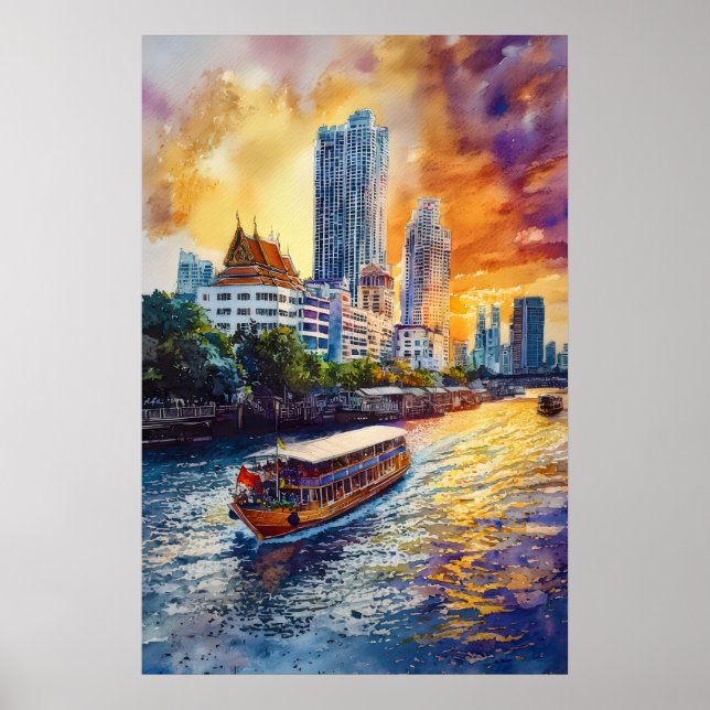 Arte de Parede em Aquarela de Banguecoque Poster (Frente)