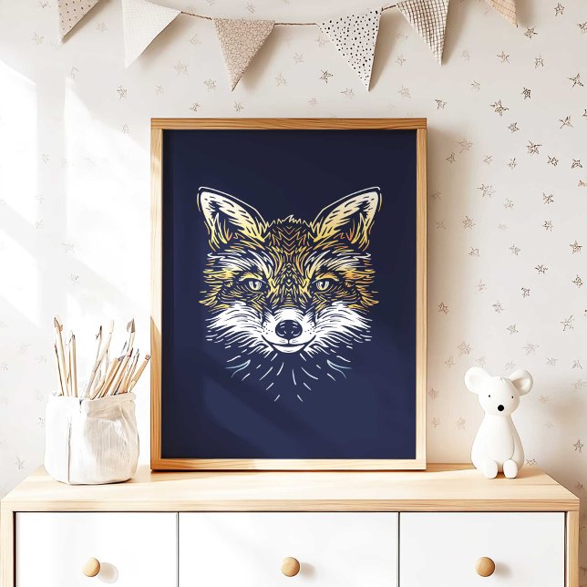 Arte de parede em poster da Woodland Fox Nursery (Woodland Fox Nursery Wall Art Poster Print by TinkPrints.)