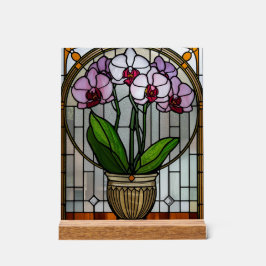 Arte de Parede em Vidro Colorido Acrílico Orquídea