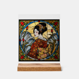 Arte de Parede em Vidro Pintado Acrílico Geisha Or
