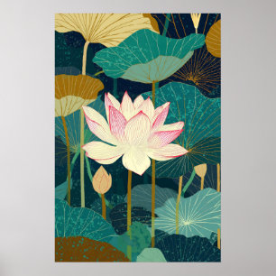 Arte de Parede Flor de Lótus Impressão Botânica Ve