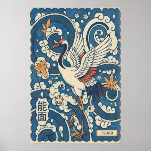 Arte de Parede Grou Japonês Impressão Tradicional 