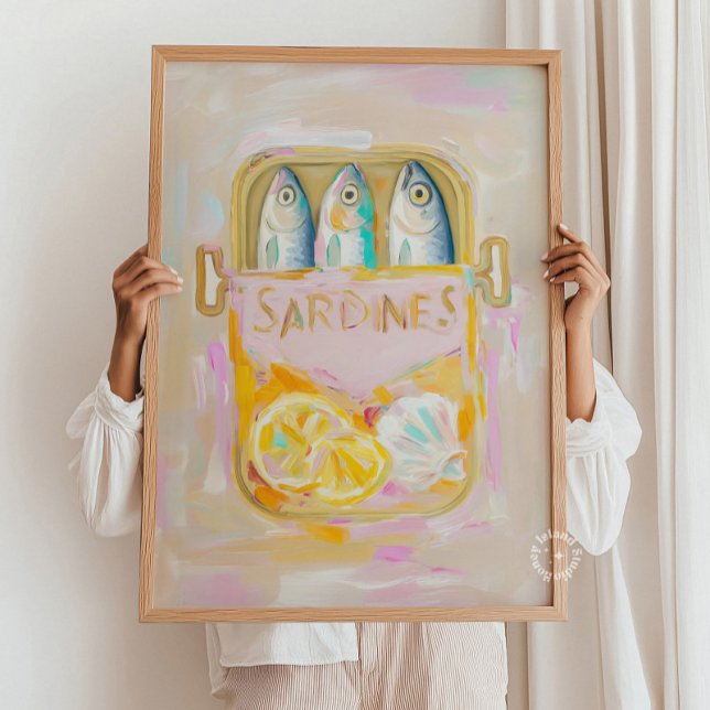 Arte de Parede Impressão Costeira de Pintura de Sa (Sardines Painting Coastal Print Kitchen Wall Art)