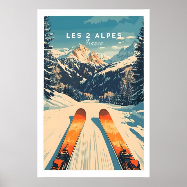 Arte de Parede Les 2 Alpes Poster de Esqui 1 (Frente)