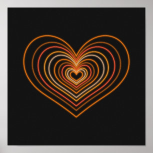 Arte de Parede Poster Coração Neon Laranja