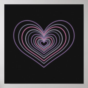 Arte de Parede Poster Coração Neon Roxo