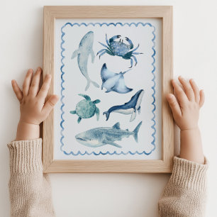 Arte de Parede Poster de Berçário Oceano Vida Mari