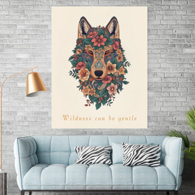 Arte de Parede Poster de Lobo Floral Boho (Criador carregado)