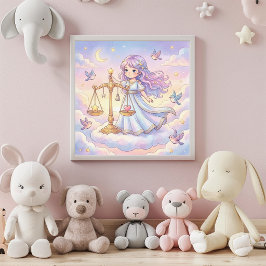 Arte de Parede Poster do Bebê Cute Libra Zodíaco