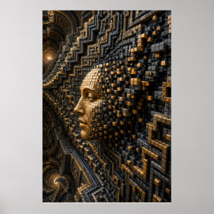 Arte de Parede Poster Mosaico Futurista Preto e Do