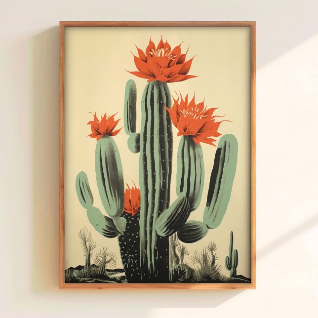 Arte de Parede Retro de Cactus Florido Impressão V (Criador carregado)