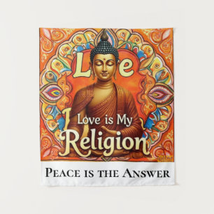 ARTE DE PAREDE TAPETE DE PAZ E AMOR É MINHA RELIGI