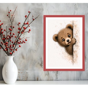 Arte de Parede Urso Fofo Espiando Impressão de Fil
