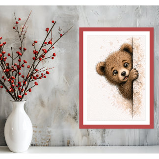 Arte de Parede Urso Fofo Espiando Impressão de Fil