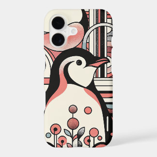 Arte de Pinguim de Salmão Rosa em Geometria Pastel