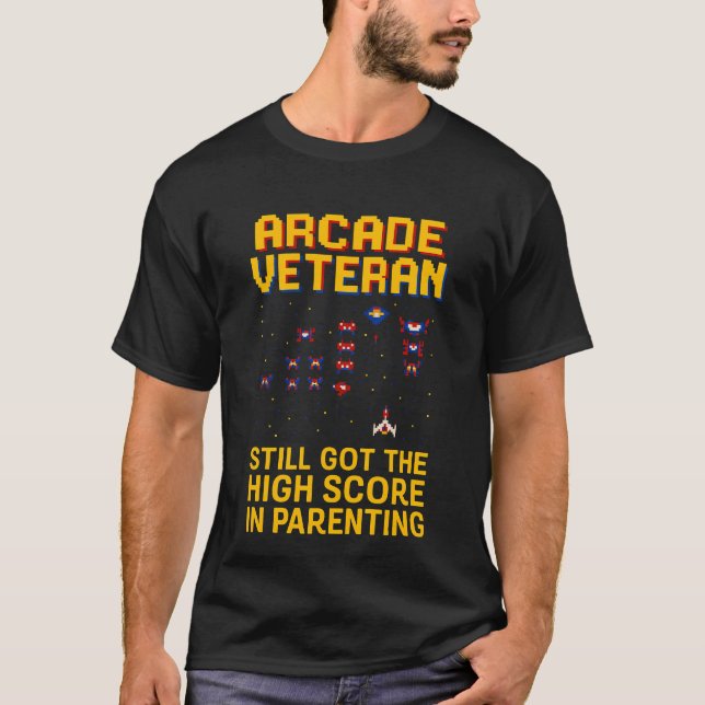 Arte de pixel de Pai de Arcade - Camisa T de Jogad (Frente)