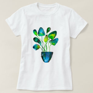 Arte de planta em aquarela verde e azul Camiseta T