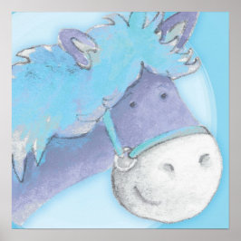 Arte de pônei infantil impressão de pôster azul qu
