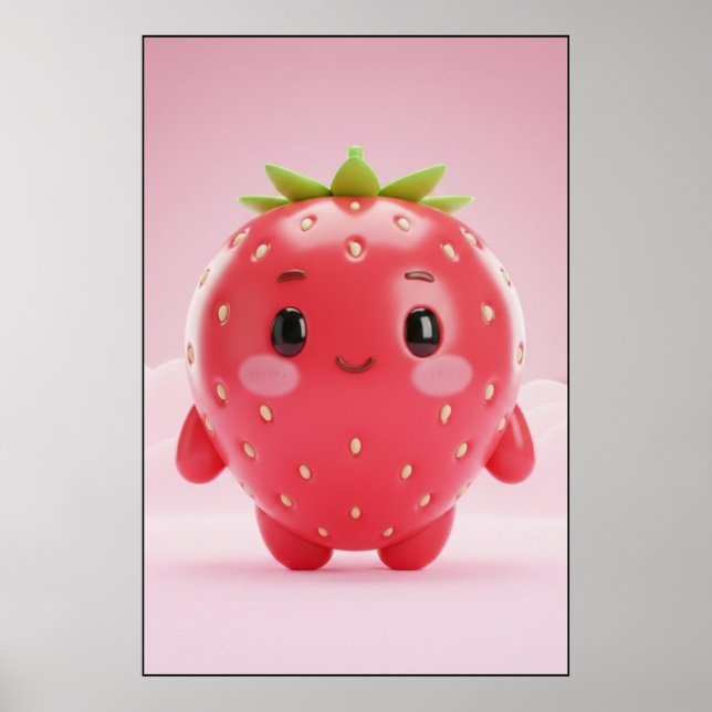 Arte de Poster de Personagem de Morango Fofo (Frente)