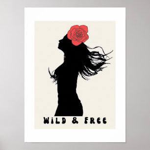 Arte de Poster de Silhueta de Mulher Selvagem e Li