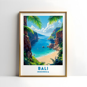 Arte de Poster de Viagem da Praia de Bali Indonési