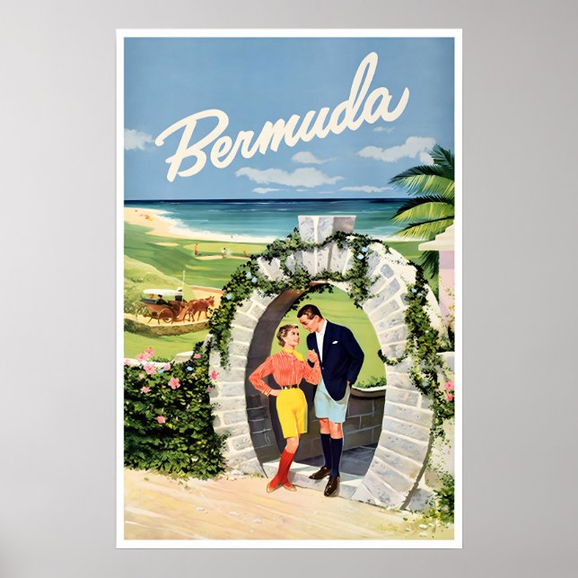 Arte de Poster de Viagem de Bermudas em Casa Vinta (Frente)