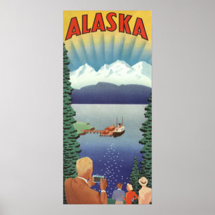 Arte de Poster de Viagem do Alasca Antigo, Paisage