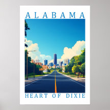 Arte de Poster de Viagem Retro Alabama Coração de 