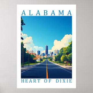 Arte de Poster de Viagem Retro Alabama Coração de 