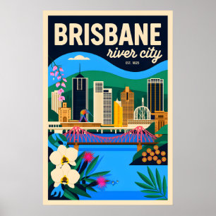 Arte de Poster de Viagem Retro de Brisbane Austrál
