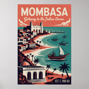 Arte de Poster de Viagem Retro de Mombaça Quênia