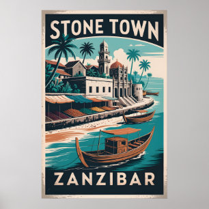 Arte de Poster de Viagem Retro Stone Town Zanzibar