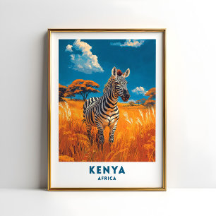 Arte de Poster de Viagem Safari Zebra do Quênia