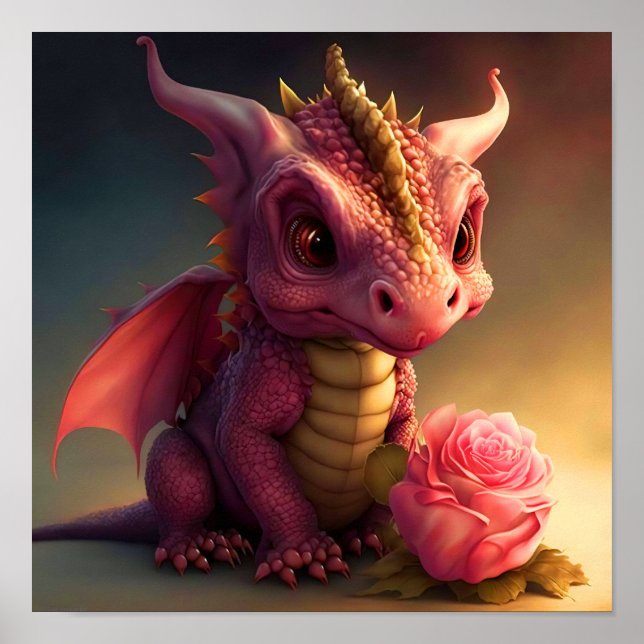 Arte de Poster do Dragão Rosa com Rosa Pinkie (Frente)