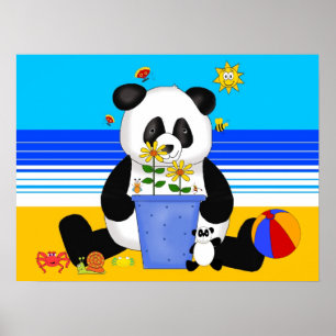 Arte de Poster Panda das Crianças na Praia