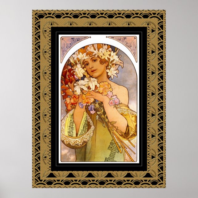 Arte de Poster Vintage Alphonse Mucha Com Moldura (Frente)