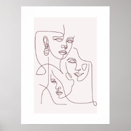 Arte de Rosto de Linha Minimalista Poster | W Boho