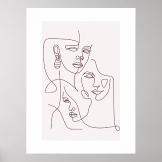 Arte de Rosto de Linha Minimalista Poster | W Boho