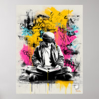 Arte de Rua em Poster – Rapaz a Ler Urbano