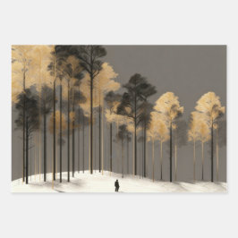 Arte de Silhueta Minimalista de Floresta de Invern