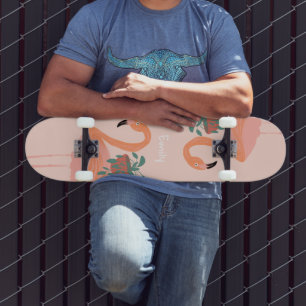 Arte de Skate com Flamingo em Vaso de Planta