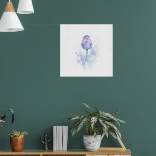 Arte de Tulipa em Aquarela Roxa Impressão Botâni