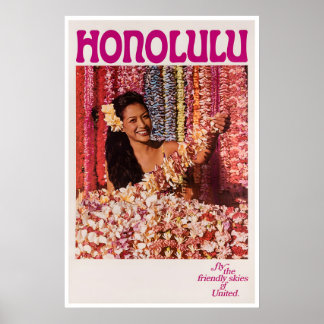 Arte de Viagem do Havaí Honolulu Impressão de Post