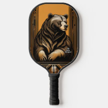 Arte Deco Bear Pickleball Personalizado Paddle