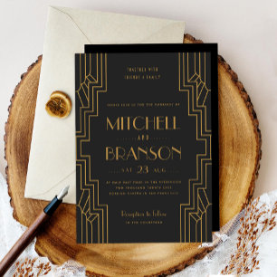 Arte Deco Casamento Convite Dourado Gay Negro Casa