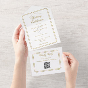 Arte Deco de Código QR Monograma Casamento Dourado
