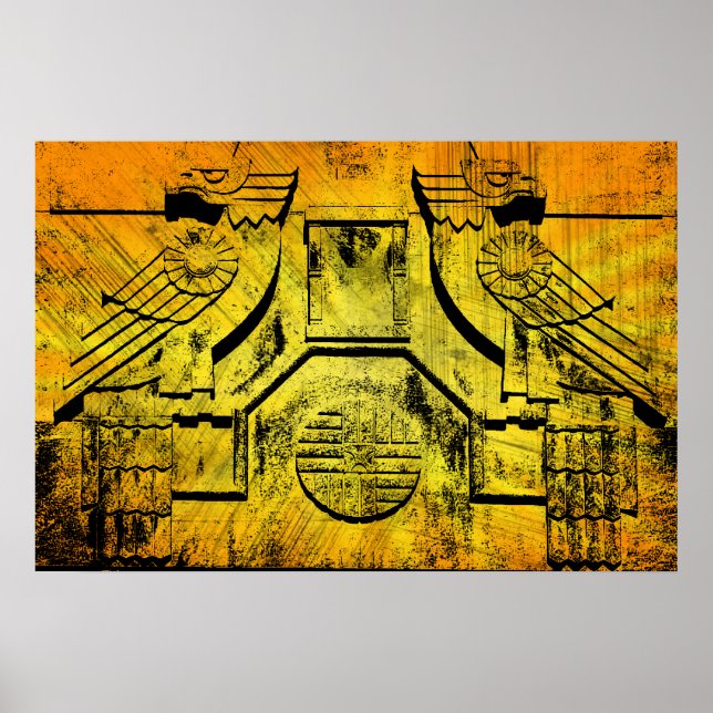 Arte Deco Eagle Grunge Escultura de Pedra Poster (Frente)