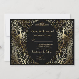 Arte Deco Glam Peacocks Casamento RSVP Senior